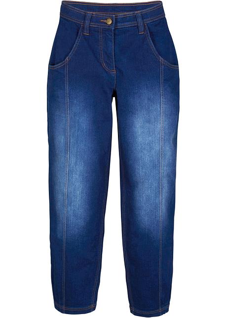 Jeans cropped extra larghi con cinta regolabile all'interno - Blu denim