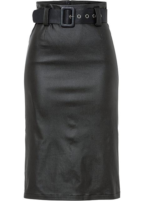 Gonna in similpelle con cintura - Nero