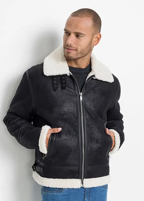 Giubbotto bomber in similpelle con interno foderato, bonprix