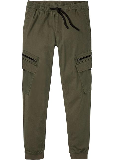 Pantaloni moderni con elastico in vita e tasche elaborate, in tessuto  elasticizzato confortevole - Verde oliva scuro