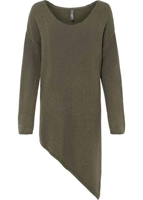 Maglione oversize con profondo scollo a V - Verde oliva scuro