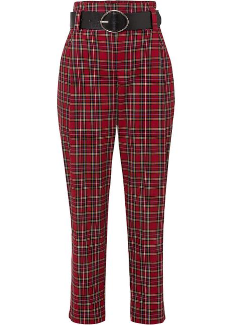 Pantaloni con pinces in fantasia a quadri con cintura - Rosso / nero a  quadri