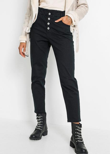 Pantaloni paper bag a vita alta con abbottonatura a vista e cinta elastica  - Nero used