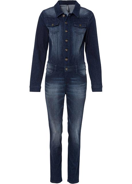 Tuta trendy in jeans con bottoni e bel lavaggio - Dark denim