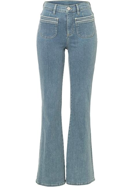 Jeans a zampa trendy con tasche applicate davanti - Blu bleached