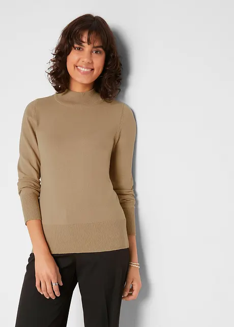 Maglione basic in maglia fine con collo dritto e cotone riciclato, bonprix