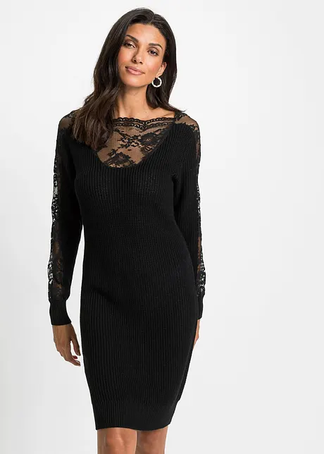 Abito in maglia con pizzo, bonprix