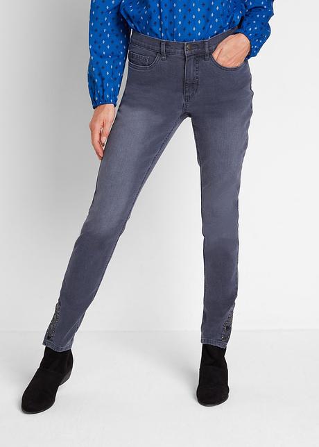 Jeans elasticizzati cool con borchie sul fondo - Grigio azzurro used