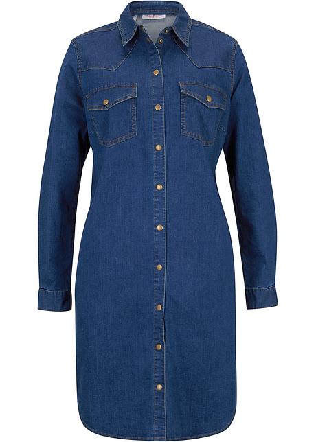 Moderno abito di jeans elasticizzato a maniche lunghe - Blu