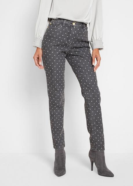 Jeans elasticizzati con bella fantasia a pois - Nero denim a pois, T.N.