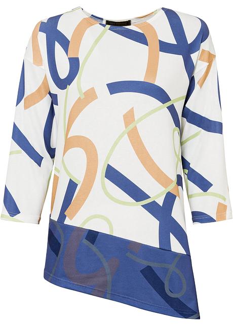 Maglione particolare con fondo asimmetrico - Ecru / blu / verde chiaro