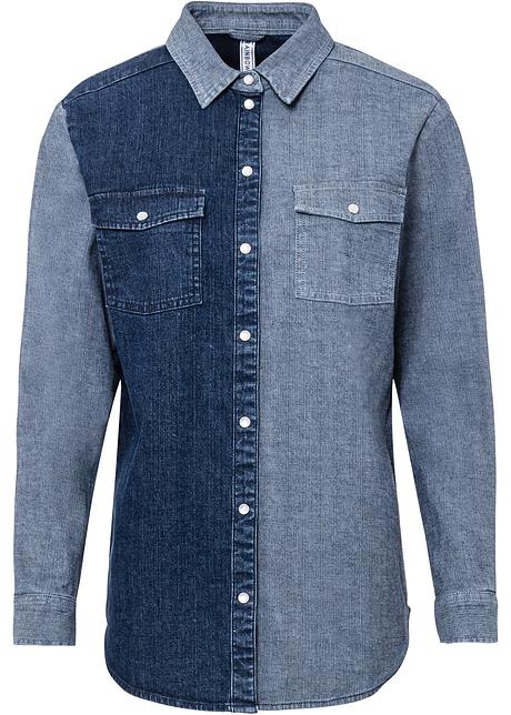 Camicia di jeans patchwork - Azzurro denim / blu scuro denim