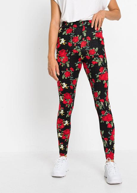 Leggings con viscosa sostenibile - Nero a fiori
