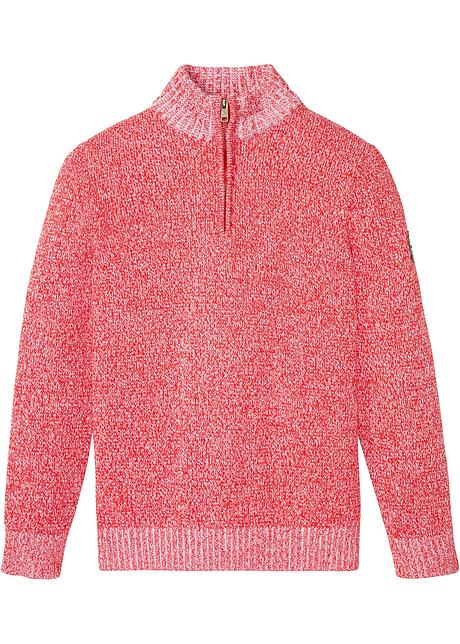 Maglione melange con cerniera allo scollo - Rosso scuro / bianco melange