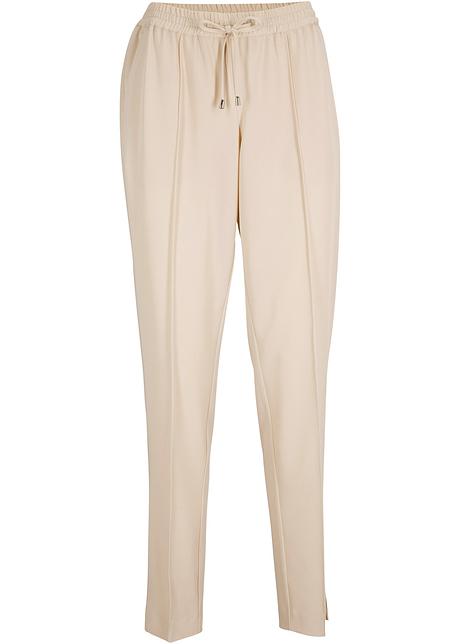 Pantaloni in tessuto con laccetto elastico e moderne pieghe cucite - Beige  ghiaia