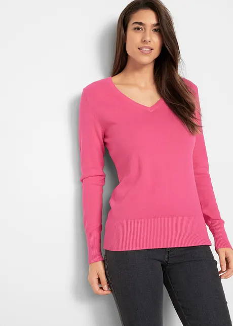 Maglione in filato fine con scollo a V, bonprix