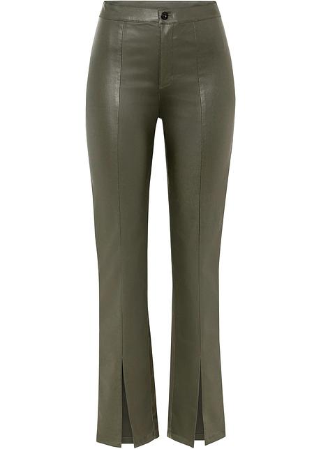 Pantaloni in similpelle stilosi con spacco e impunture modellanti - Verde  oliva scuro