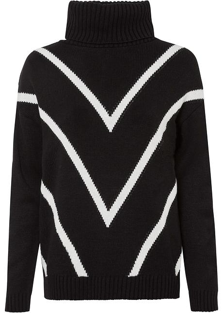 Maglione moderno a collo alto - Nero / bianco panna