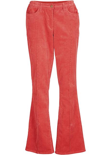 Pantaloni bootcut, con pieghe cucite e cinta comoda, in velluto  elasticizzato ultra morbido - Rabarbaro
