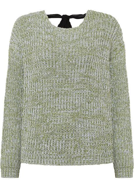 Maglione ampio con fiocco dietro e lavorazione a punti raffinati - Verde /  blu melange