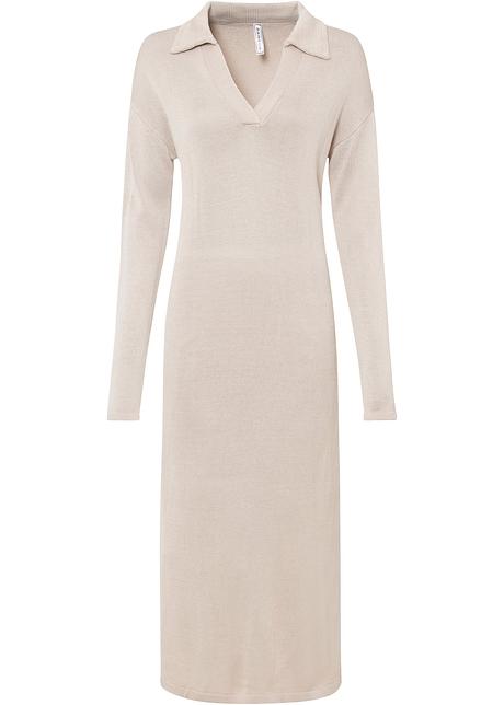 Abito lungo in maglia con spacco - Beige