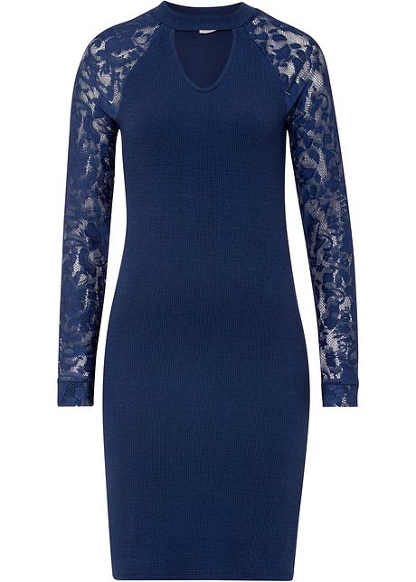 Abito in maglia ricco di stile con apertura allo scollo - Blu scuro