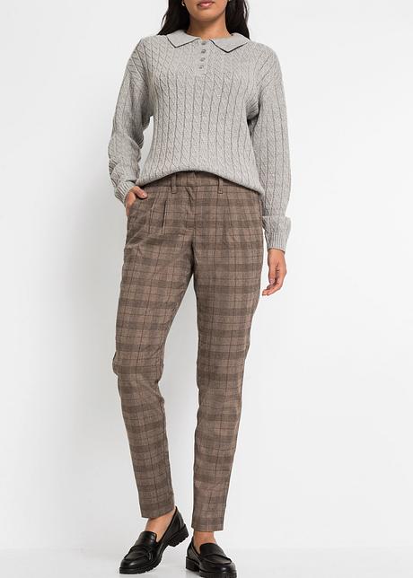 Moderni pantaloni a quadri con pratiche tasche. - Beige / marrone a quadri