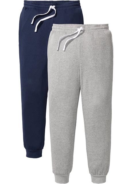 Comodi pantaloni da jogging con polsini, in confezione da 2 - Blu scuro +  grigio chiaro melange