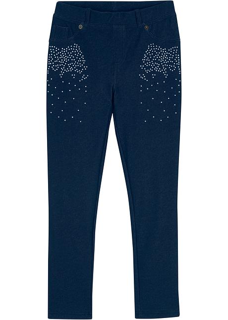 Leggings morbidi che sembrano dei jeans, decorati da strass - Blu scuro