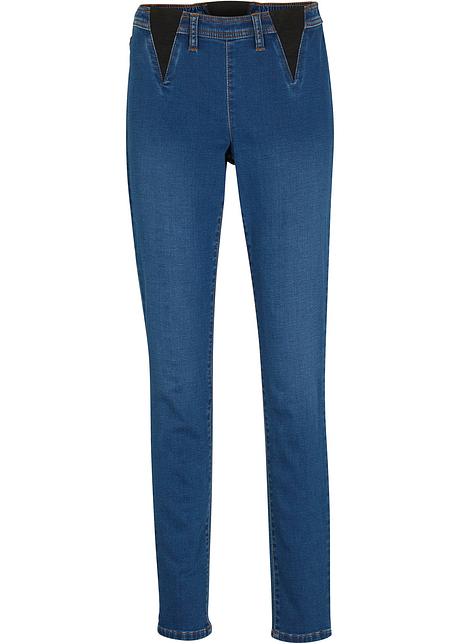 Comodi jeans dal taglio stretto con inserti elastici in vita - Blu denim
