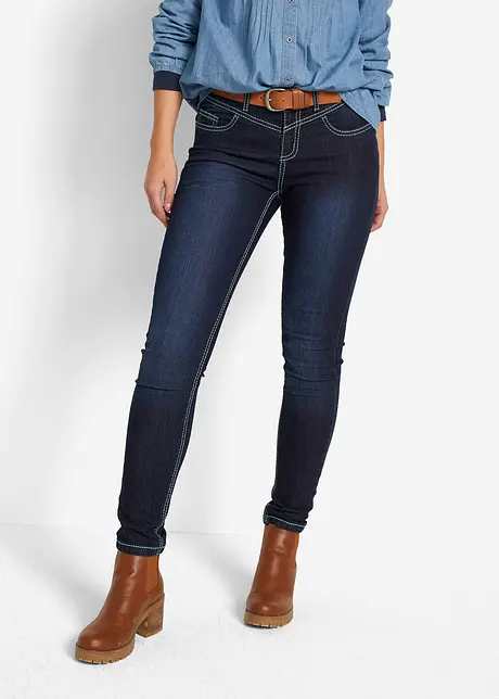 Jeans slim con impunture a contrasto, a vita media, bonprix