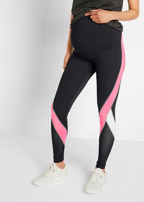 Bellissimi leggings sportivi prémaman - Nero / rosa neon / bianco
