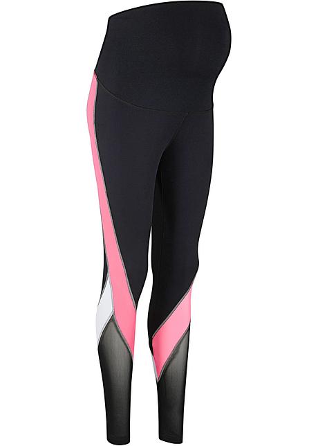 Bellissimi leggings sportivi prémaman - Nero / rosa neon / bianco