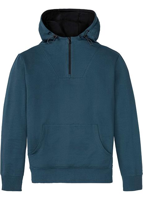 Moderna felpa basic con cappuccio e cerniera. - Petrolio scuro