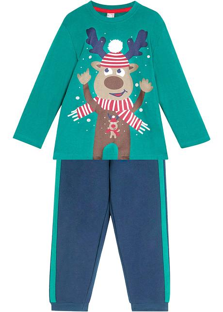Bellissimo completo con stampa sulla maglia e bande sui pantaloni - Verde  smeraldo fumé / blu scuro