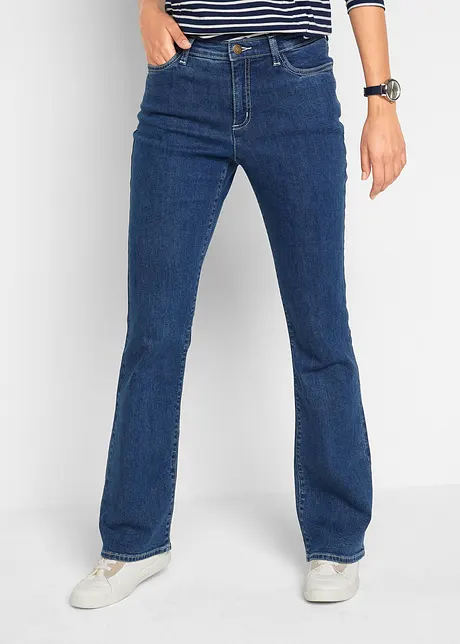 Jeans elasticizzati in cotone biologico bootcut, vita media, bonprix