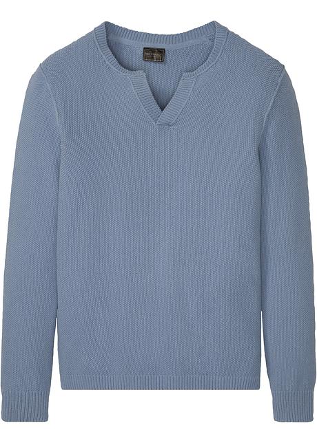 Maglione operato con scollo particolare, perfetto per i jeans - Blu fumé