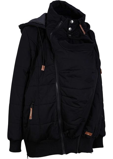 Comoda giacca prémaman trapuntata con cappuccio e inserto babywearing - Nero