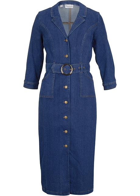 Abito di jeans con cintura per un look fresco - Blu scuro denim