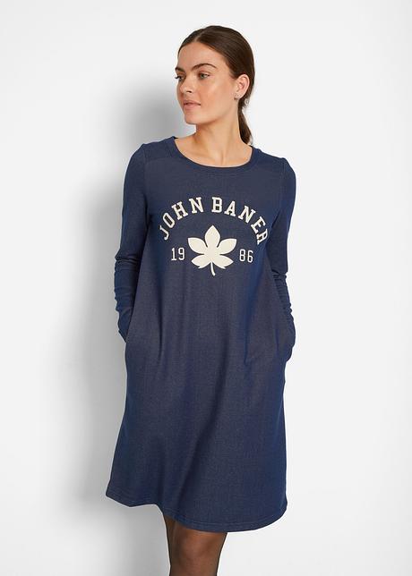 Abito in felpa effetto jeans, a maniche lunghe, con stampa - Blu