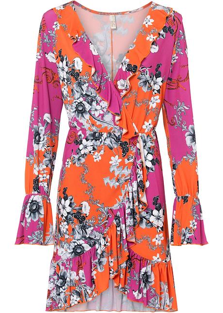 Abito chic con fantasia particolare - Fucsia / arancione a fiori