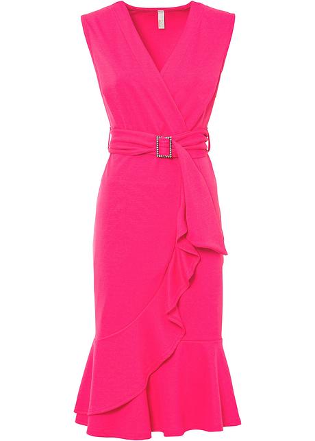 Bellissimo abito a portafoglio con volant - Fucsia