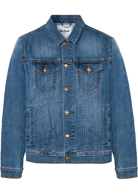 Giacca di jeans elasticizzato con lavaggio leggero - Blu denim used