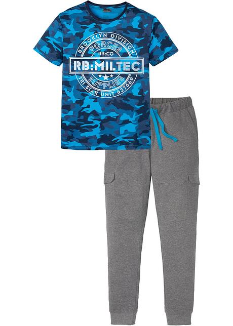 Set composto da una t-shirt moderna e un paio di pantaloni da jogging - Blu  + grigio melange