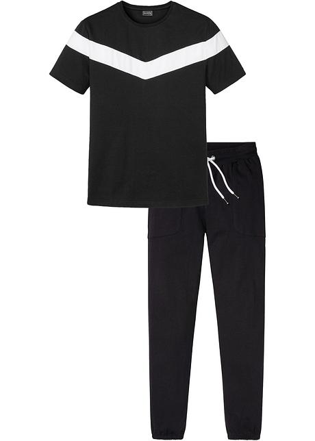 Set composto da una t-shirt moderna e pantaloni da jogging - Nero