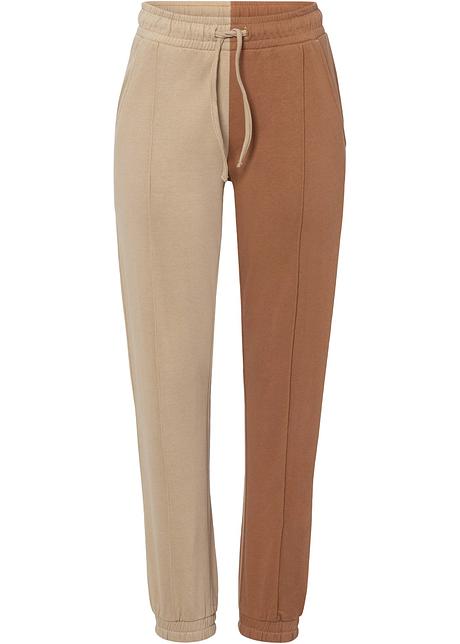 Pantaloni tuta bicolore con elastico in vita - Cappuccino / caramello