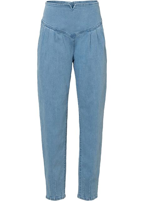 Jeans trendy a vita alta con cinta particolare - Azzurro denim