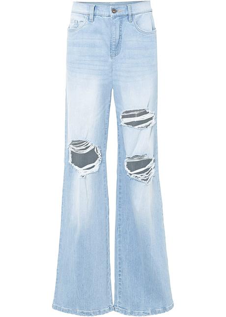 Jeans palazzo larghi con zone sdrucite e strappi - Ghiaccio denim