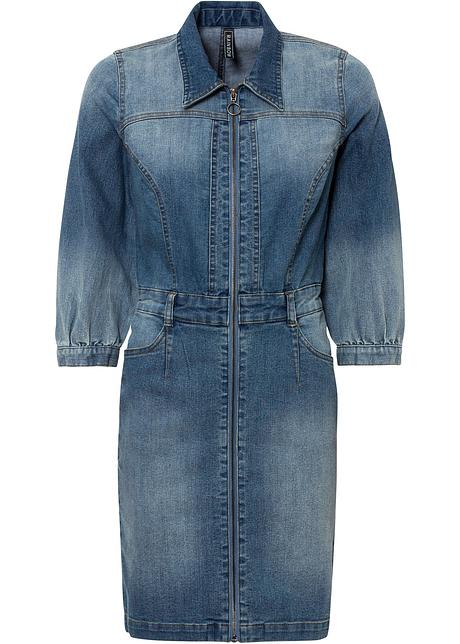 Abito in jeans con colletto e zip - Blu denim