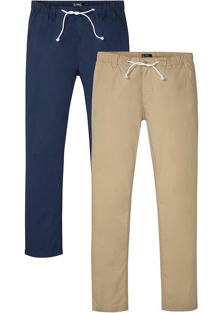 Pantaloni chino basic con cinta parzialmente elasticizzata - Blu scuro +  beige